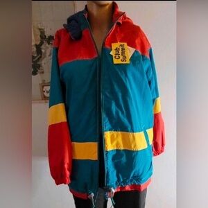Vintage Color Block Club Summit Bomber Jacket, size 10